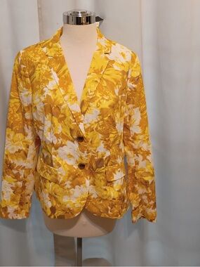 Talbots Yellow Floral Single-Breasted Blazer